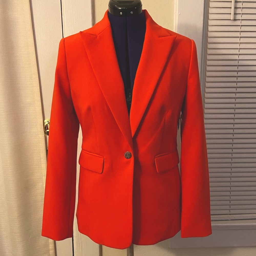 NWT 4 Nine West orange coral city blazer single button long suit jacket